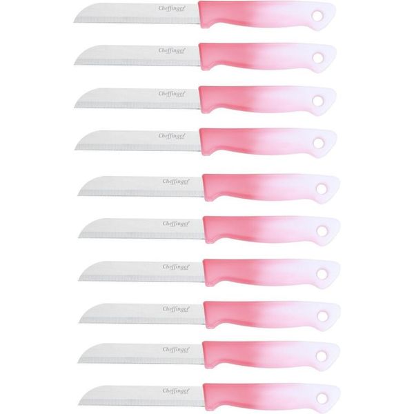 10 Pezzi Coltello Da Cucina 18 Cm Con Manico Ergonomico - Versatile E Facile Da Pulire, Rosa-image