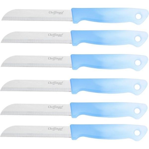 6 Pezzi Coltello Da Cucina 18 Cm Con Manico Ergonomico - Versatile E Facile Da Pulire, Azzurro-image