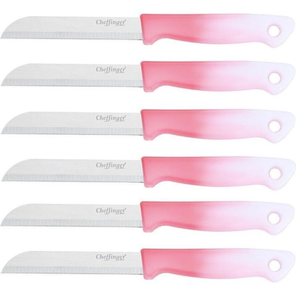 6 Pezzi Coltello Da Cucina 18 Cm Con Manico Ergonomico - Versatile E Facile Da Pulire, Rosa-image
