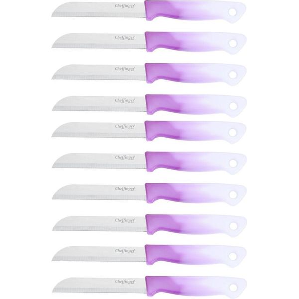 10 Pezzi Coltello Da Cucina 18 Cm Con Manico Ergonomico - Versatile E Facile Da Pulire, Viola-image