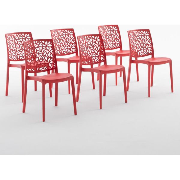 Set Di 6 Sedie Impilabili In Polipropilene Con Fibre Di Vetro Per Esterni E Giardino, Bar E Ristorante, Cucina Design Moderno - Anna - Rosso-image