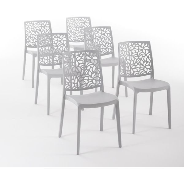 Set Di 6 Sedie Impilabili In Polipropilene Con Fibre Di Vetro Per Esterni E Giardino, Bar E Ristoranti, Cucina Design Moderno - Anna - Grigio Chiaro-image