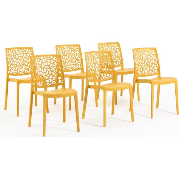 Set Di 6 Sedie Impilabili In Polipropilene Con Fibra Di Vetro Per Uso Esterno E Giardino, Bar E Ristorante, Cucina Design Moderno - Anna - Giallo Senape-image