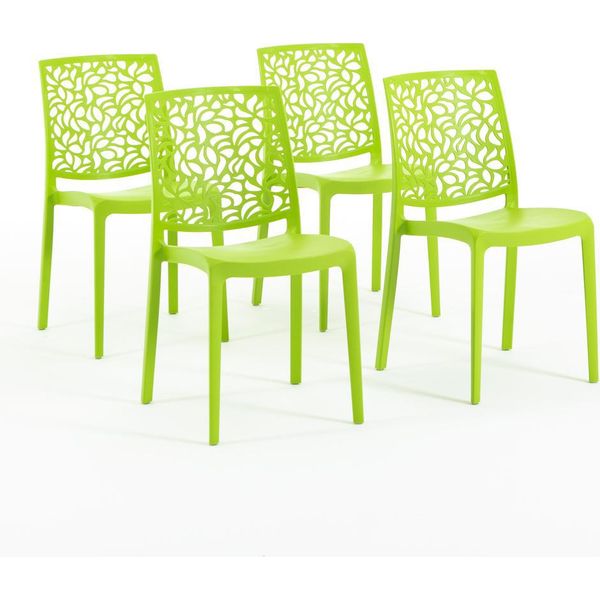 Set Di 4 Sedie Impilabili In Polipropilene Con Fibre Di Vetro Per Esterni E Giardino, Bar E Ristorante, Cucina Design Moderno - Anna - Lime-image