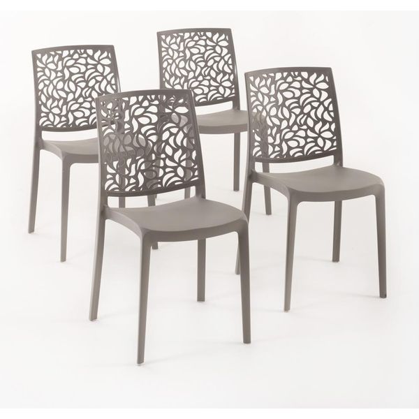 Set Di 4 Sedie Impilabili In Polipropilene Con Fibra Di Vetro Per Uso Esterno E Giardino, Bar E Ristorante, Cucina Design Moderno - Anna - Tortora-image