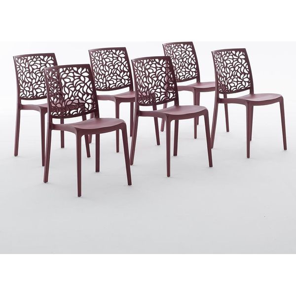 Set Di 6 Sedie Impilabili In Polipropilene Con Fibra Di Vetro Per Uso Esterno E Giardino, Bar E Ristorante, Cucina Design Moderno - Anna - Rosso Scuro-image