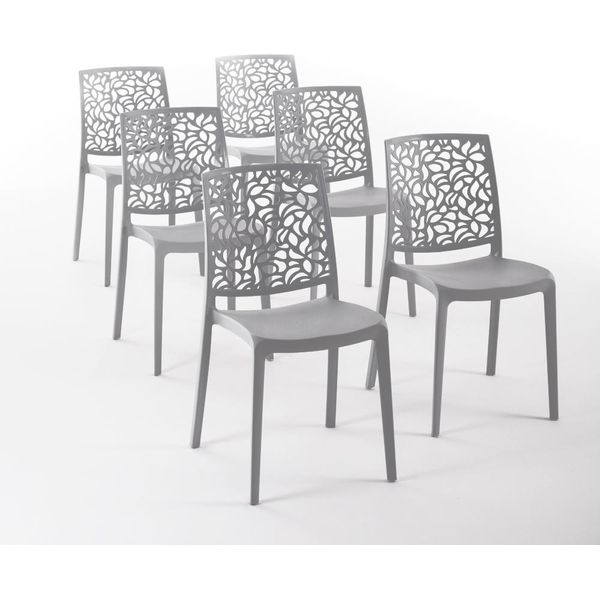 Set Di 6 Sedie Impilabili In Polipropilene Con Fibre Di Vetro Per Esterni E Giardino, Bar E Ristoranti, Cucina Design Moderno - Anna - Grigio Scuro-image