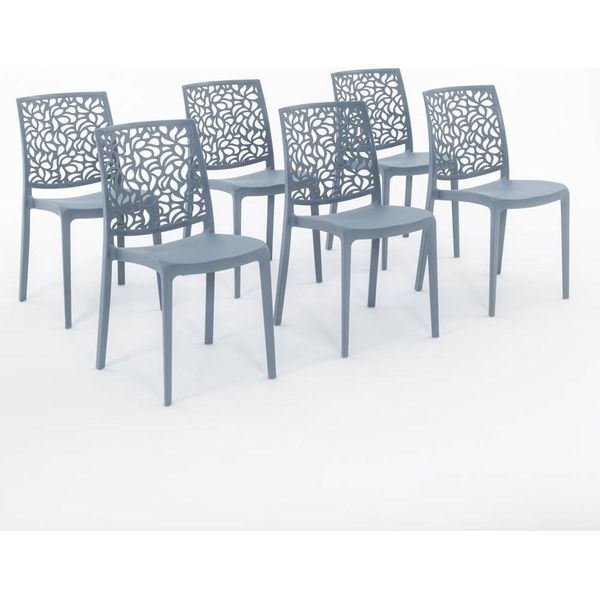 Set Di 6 Sedie Impilabili In Polipropilene Con Fibre Di Vetro Per Esterni E Giardino, Bar E Ristorante, Cucina Design Moderno - Anna - Cemento-image