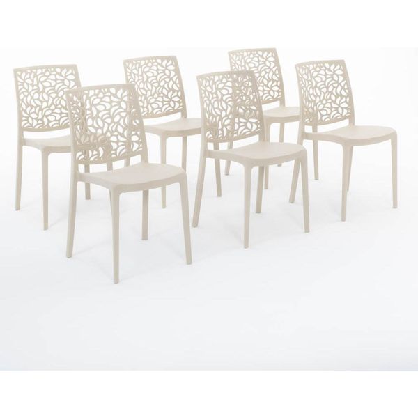 Set Di 6 Sedie Impilabili In Polipropilene Con Fibre Di Vetro Per Uso Esterno E Giardino, Bar E Ristoranti, Cucina Design Moderno - Anna - Crema-image