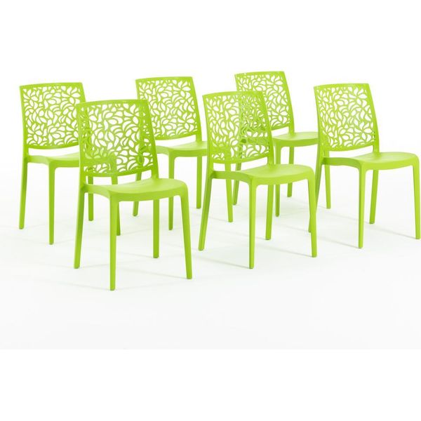 Set Di 6 Sedie Impilabili In Polipropilene Con Fibra Di Vetro Per Uso Esterno E Giardino, Bar E Ristorante, Cucina Design Moderno - Anna - Lime-image