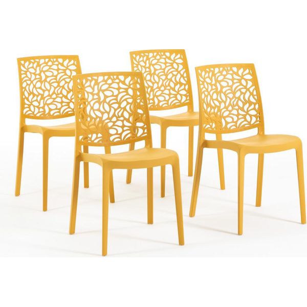 Set Di 4 Sedie Impilabili In Polipropilene Con Fibra Di Vetro Per Uso Esterno E Giardino, Bar E Ristorante, Cucina Design Moderno - Anna - Giallo Senape-image