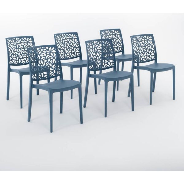 Set Di 6 Sedie Impilabili In Polipropilene Con Fibra Di Vetro Per Uso Esterno E Giardino, Bar E Ristorante, Cucina Design Moderno - Anna - Petrol-image