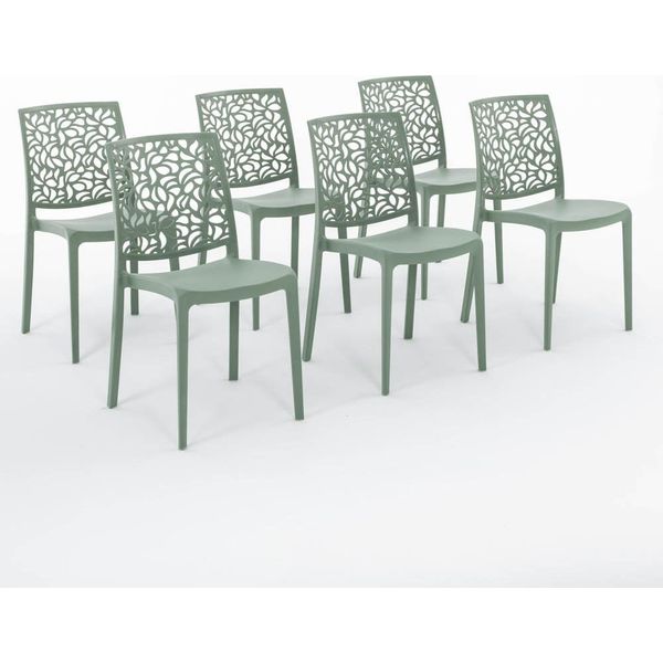 Set Di 6 Sedie Impilabili In Polipropilene Con Fibre Di Vetro Per Uso Esterno E Giardino, Bar E Ristorante, Cucina Design Moderno - Anna - Verde Salvia-image