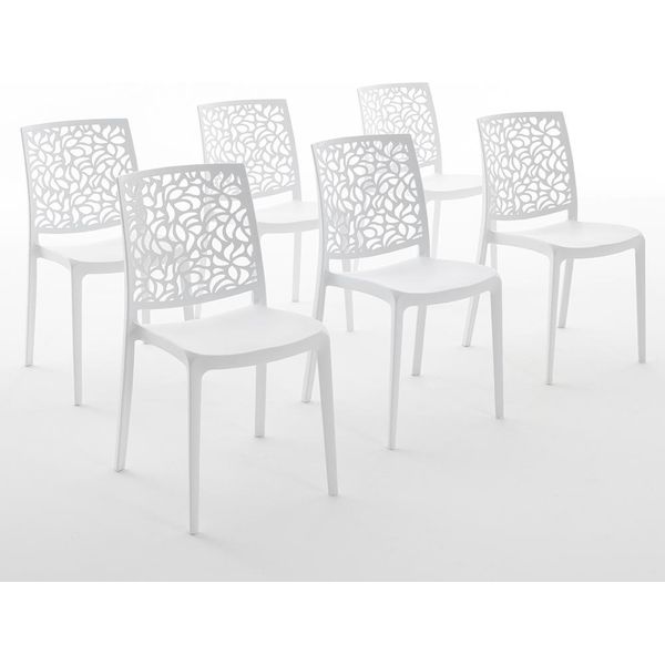 Set Di 6 Sedie Impilabili In Polipropilene Con Fibre Di Vetro Per Uso Esterno E Giardino, Bar E Ristorante, Cucina Design Moderno - Anna - Bianco-image