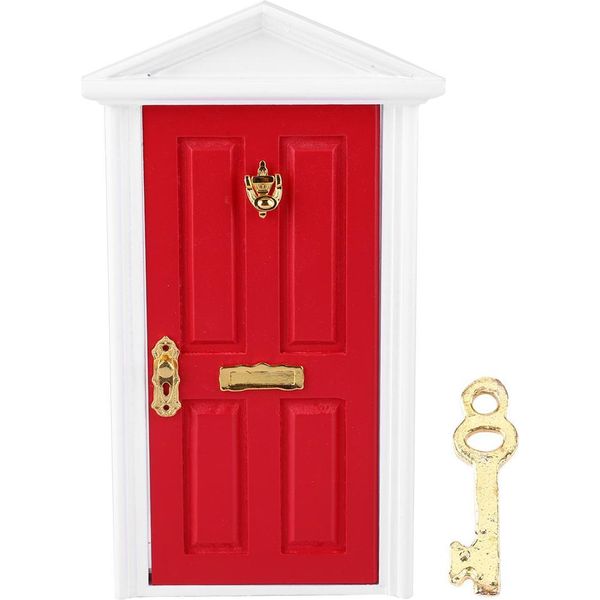 1:12 Casa Delle Bambole Miniature Porta Di Legno Bambini Divertimento Giocattolo Regalo Decorazione (Rosso)-image