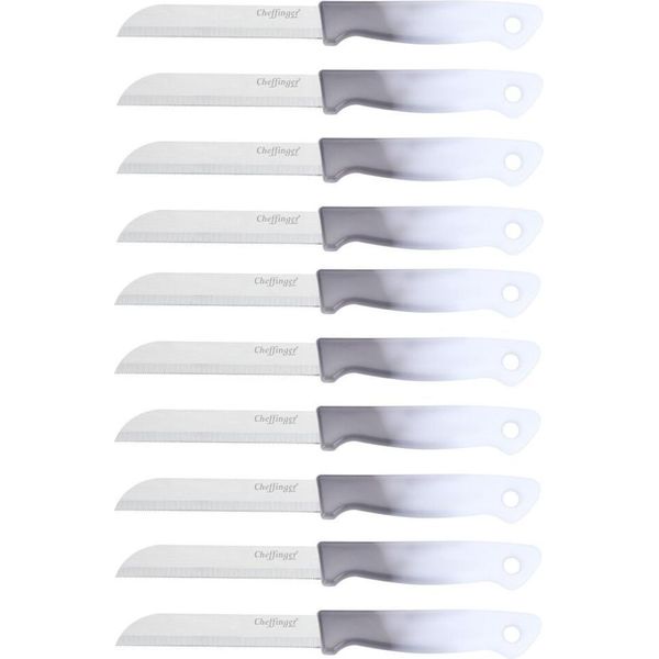 10 Pezzi Coltello Da Cucina 18 Cm Con Manico Ergonomico - Versatile E Facile Da Pulire, Grigio-image