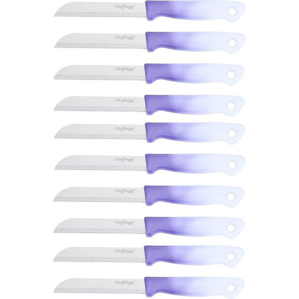 10 Pezzi Coltello Da Cucina 18 Cm Con Manico Ergonomico - Versatile E Facile Da Pulire, Viola-image