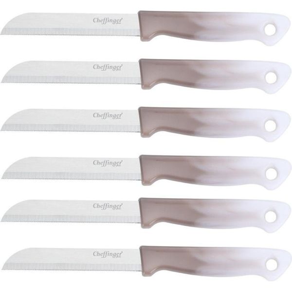 6 Pezzi Coltello Da Cucina 18 Cm Con Manico Ergonomico - Versatile E Facile Da Pulire, Marrone Chiaro-image