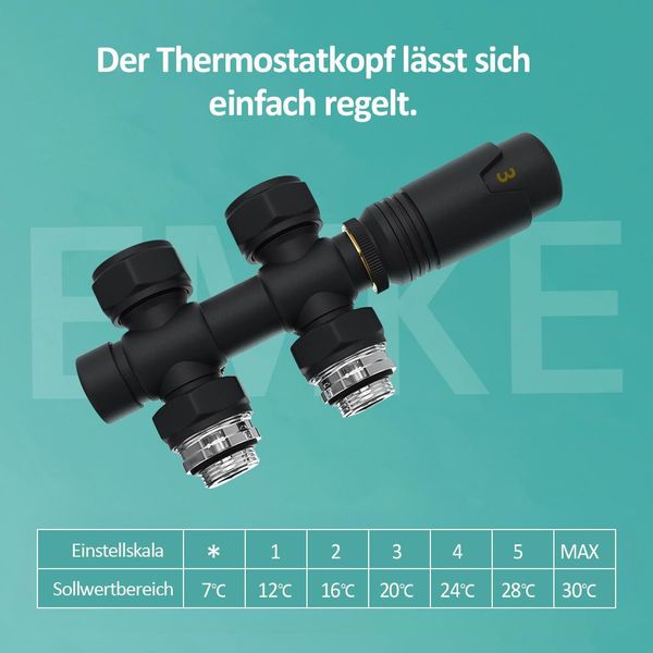 Set Multiblocco Di Termostati Per Radiatori Emke Raccordo Con Termostato Per Radiatori Diritti φ16Xg1/2" E φ15Xg1/2"" Nero"-image