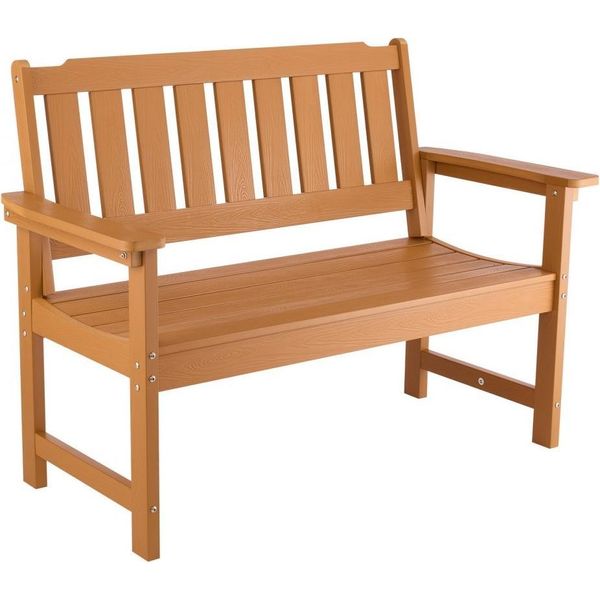 Panchina Da Giardino 128Cm - Panca Da Giardino In Plastica Color Legno - Panca Da Balcone Per Veranda-image