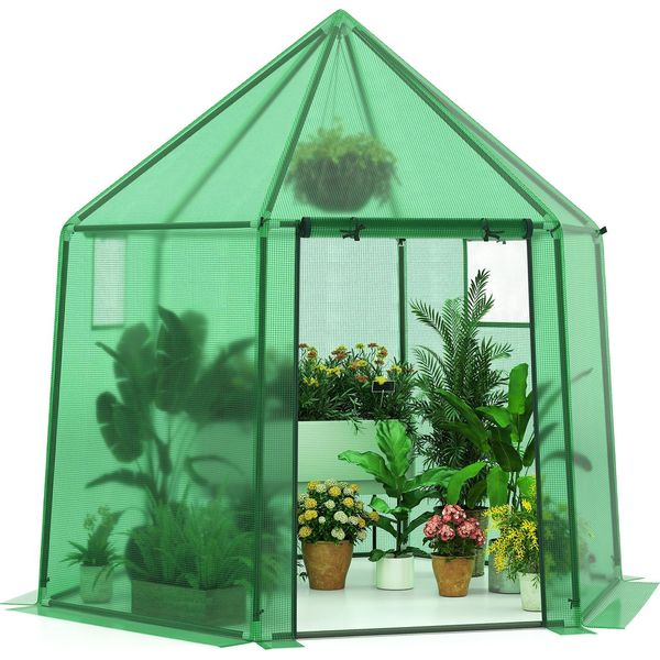 Costway Serra In Foil, Serra Con Copertura In Pe, Porta E Finestra A Rullo, Serra Per Pomodori, Casa Per Pomodori, Casa Per Piante, 198X172X190 Cm, Verde-image