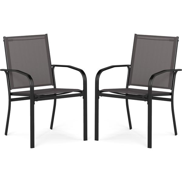 Costway Set Di 2 Sedie Da Giardino Impilabili, Sedie Impilabili Con Braccioli, Sedie Da Patio Fino A 150 Kg, Sedie Da Balcone 57,5X61X89 Cm, Grigio-image