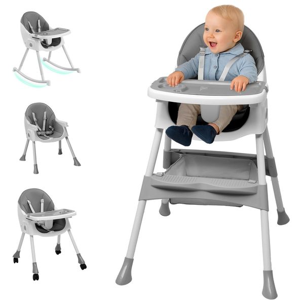 Fch Seggiolone Baby 3 In 1 - Seggiolone Per Bambini - Sedia Da Pranzo Pieghevole, Carrozzina - Sedia Per La Crescita E Seggiolino Per Neonati - Grigio-image