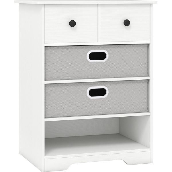 Costway Cassettiera Con 4 Cassetti, Cassettiera Con Ripiani Aperti, Comodino, Cassettiera Per Camera Da Letto, Soggiorno, 58X42X75 Cm Bianco-image