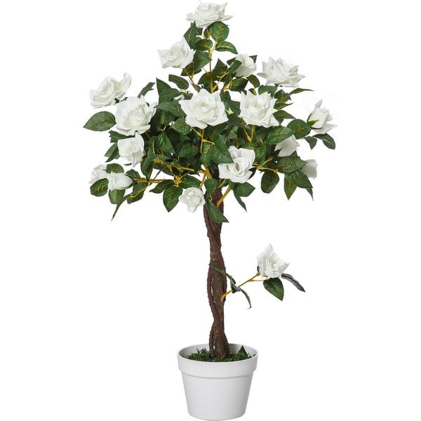 Piante Di Rose Artificiali Grandi 90 Cm, Piante Artificiali Di Plastica Albero Di Rose In Vaso, Albero Artificiale Come Vero Per Soggiorno Camera Da Letto Ufficio Giardino Moderno Decorazione Regalo-image