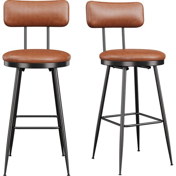Set Di 2 Sgabelli Da Bar Proximax, Sgabello Da Bar, Sgabello Da Cucina, Sgabello Da Banco, Sgabello Di Design, Con Schienale Poggiapiedi, Ben Imbottito, In Metallo Vellutato, Marrone-image