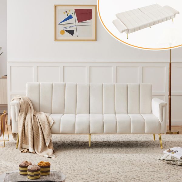 Merax Divano Letto Con Funzione Letto, Divano Letto Pieghevole Divano Letto Pieghevole Con Funzione Letto, Schienale Per Ospiti Inclinabile 95°-180°, 183 X 76 X75Cm, Beige-image
