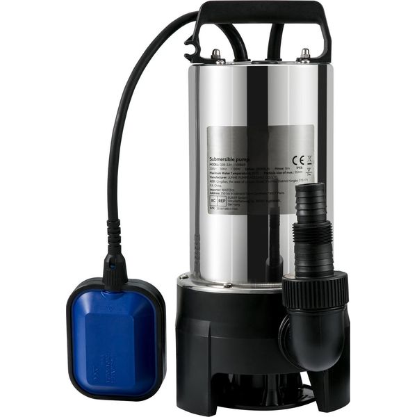 Succebuy Pompa Sommersa Per Acqua, 1100 W, 20000 L/H, Con Cavo Da 10 M E Interruttore A Galleggiante Automatico, Portatile In Acciaio Inox Per Acqua Pulita/Sporca, Drenaggio Di Allagamenti, Laghetti Da Giardino-image