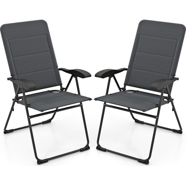 Costway Set Di 2 Sedie Da Giardino, Sedie Pieghevoli Con Schienale Regolabile In 7 Posizioni, Schienale Alto, Traspirante, Imbottito, Sedie Da Esterno, Grigio-image