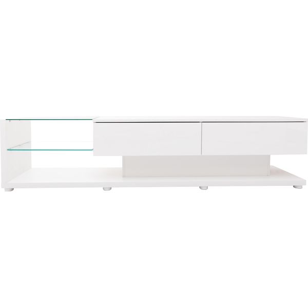 Mobile Tv Ribassato Fortuna Lai Con Divisorio In Vetro E Illuminazione Led Variabile, Legno, Bianco-image