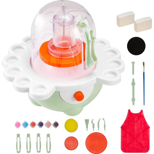 Vevor Mini Tornio Da Vasaio Con Piattaforma Girevole Da 50 / 80 Mm E Velocità Regolabile, Tornio Elettrico Per Principianti, Set Completo Per Ceramica Con Strumenti Per Scolpire L'argilla, Verde Per Il Fai Da Te-image