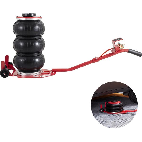 Succebuy 3 Ton Air Jack Triple Bag 6600 Lbs Pneumatic Lift 17.7" / 450 Mm Quick Lift Con Tubi In Acciaio Maniglie Lunghe Per Auto Garage Riparazione Rosso"-image