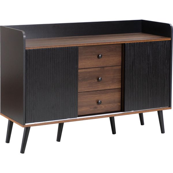 Credenza Fortuna Lai Con Tre Cassetti E Soggiorno - Credenza Moderna Con Vani Portaoggetti, Nero-image
