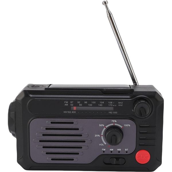 Radio Di Emergenza Solare A Manovella Portatile Am Fm Wb Con Torcia Led Allarme Sos Per Interni All'aperto Campeggio Escursionismo-image