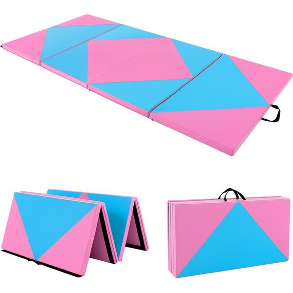 Costway Tappetino Pieghevole Morbido, 240 X 117 Cm Tappetino Da Palestra Portatile, Tappetino Yoga Tappetino Da Palestra Pieghevole Tappetino Fitness, Rosa-image