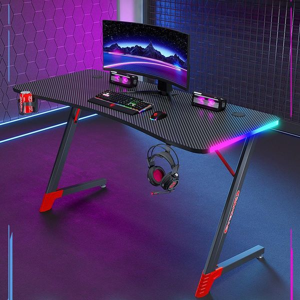 Tavolo Da Gioco Scrivania Per Computer Scrivania Da Gioco Rgb Tavolo Da Gioco Tavolo Per Gamer Tavolo Per Pc 100*60*74Cm Neronero 【D2209-100HT】-image
