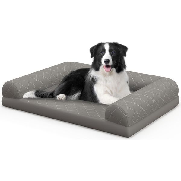 Costway 90X69X18 Cm Letto Ortopedico Per Cani, Divano Per Cani Con Bordi Laterali, Morbido E Lavabile, Letto Per Gatti, Divano Per Cani Da Interno Grigio-image