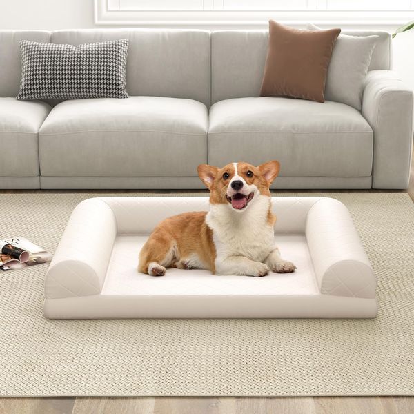 Costway 90X69X18 Cm Letto Ortopedico Per Cani, Divano Per Cani Con Bordi Laterali, Morbido E Lavabile, Letto Per Gatti Divano Per Cani Da Interno Beige-image
