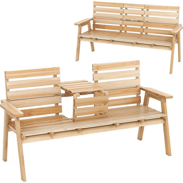 Panca Da Giardino Con Tavolo Costway, Panca In Legno Per 2-3 Persone, Panca Con Tavolo Centrale Pieghevole, Panca Da Parco Fino A 320 Kg, Panca Da Patio, 160X64X86 Cm-image
