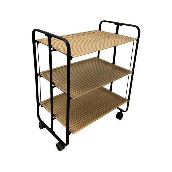 Don Hierro - Carrello Di Servizio Pieghevole Bauhaus Con Rotelle - Struttura In Metallo Nero, 3 Livelli, 3 Posizioni-image
