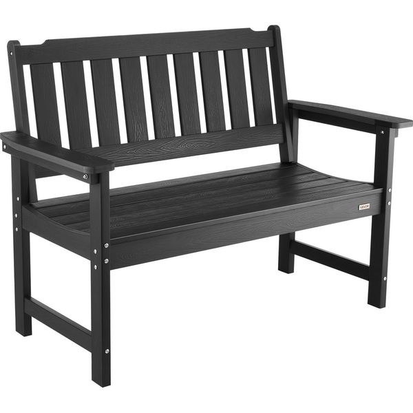 Vevor Panca Da Giardino Panche Da Giardino 128 Cm 363 Kg Capacità Di Carico Per 2-3 Persone, Struttura In Plastica Resistente Alle Intemperie Con Schienale E Ampi Braccioli, Panca Da Patio Per Giardino Parco Cortile Veranda, Nero-image