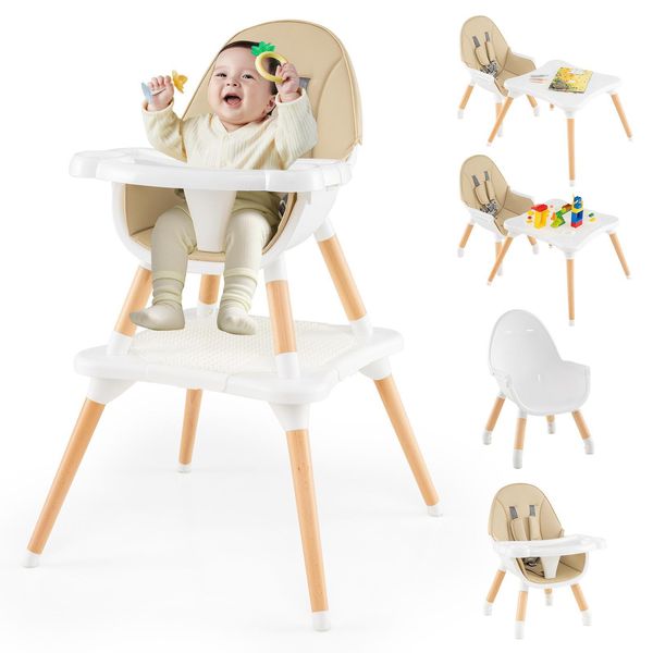 Costway 6 In 1 Seggiolone Per Bambini, Seggiolone Con Tavolo A Blocchi, Doppio Vassoio, Seggiolone Per Bambini, Seggiolone Combinato Per Bambini 6-36 Mesi, Kaki-image