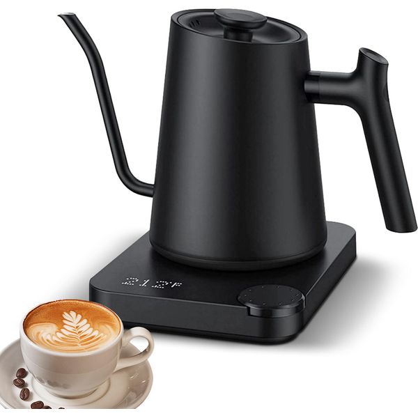 Bollitore A Collo D'oca 0,9L, 1200W, Controllo Della Temperatura, Acciaio Inossidabile, Riscaldamento Rapido, Protezione Contro Il Funzionamento A Secco, Per Caffè E Tè Versati-image