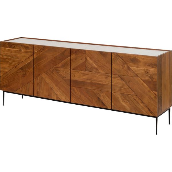 MASSIVMOEBEL24 | Credenza In Legno Di Acacia 200X40X76 Laccato Naturale / Marmo Bianco Karlstad #16-image