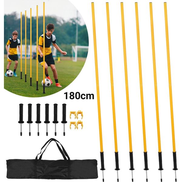 Jayseuw 6X Pali Slalom Calcio 1,8 M Rimbalzante Agilità Pali Agilità Formazione Set Giallo-image