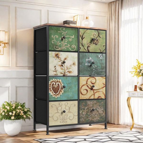 Cassettiera Fortuna Lai Con 8 Cassetti In Tessuto, Credenza Per Cucina, Ufficio, Corridoio, Mobile Tv-image